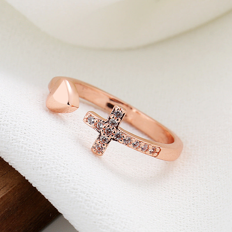 Cross Heart Ring With Rhinestones