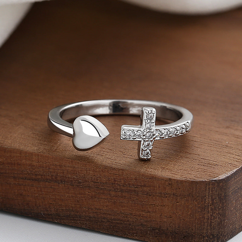 Cross Heart Ring With Rhinestones
