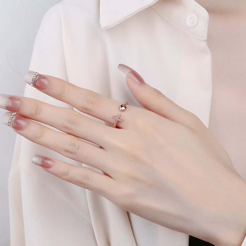 Cross Heart Ring With Rhinestones