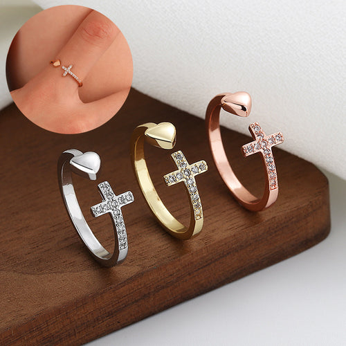 Cross Heart Ring With Rhinestones