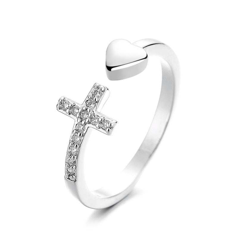 Cross Heart Ring With Rhinestones