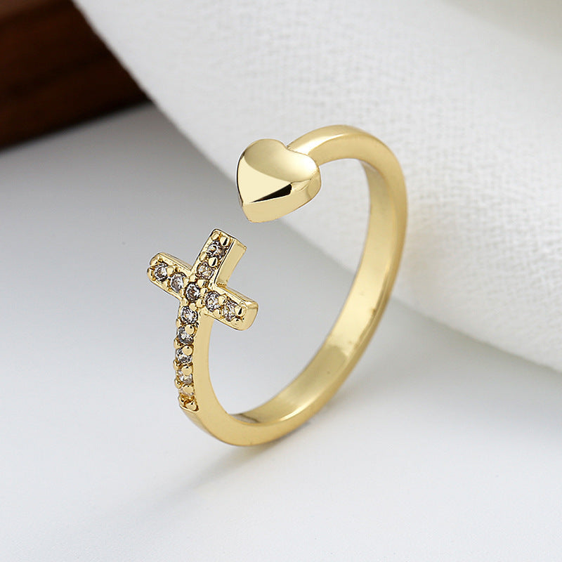 Cross Heart Ring With Rhinestones